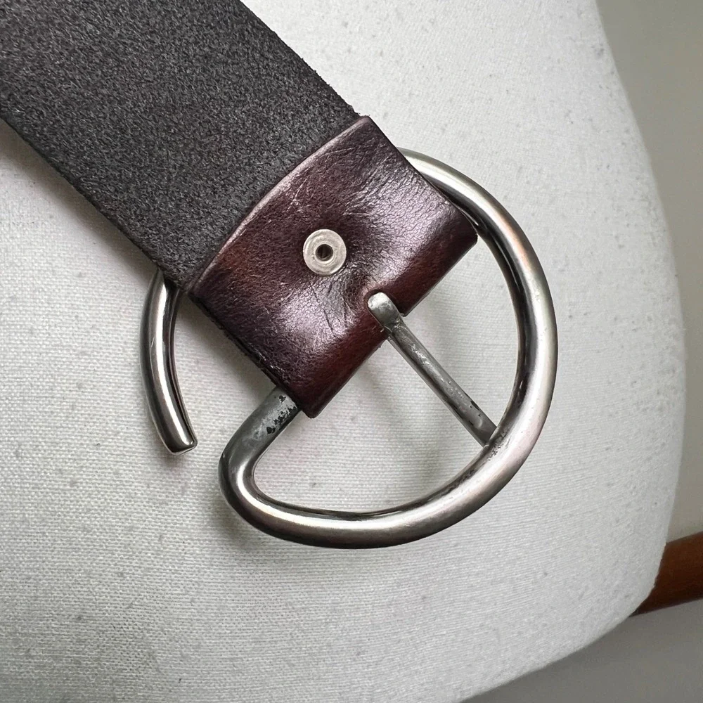 Vintage Gap Belt Large Brown Genuine Leather Wide Silver Circle Buckle 90s